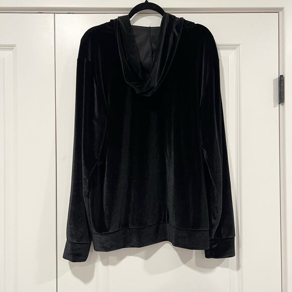 Guess Women's Velour Black Shiny Hoodie‎ Sweatshirt Size L - Picture 5 of 8